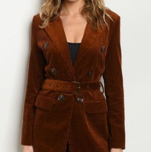 Amber Brown Belted Cord Trench Coat Jacket